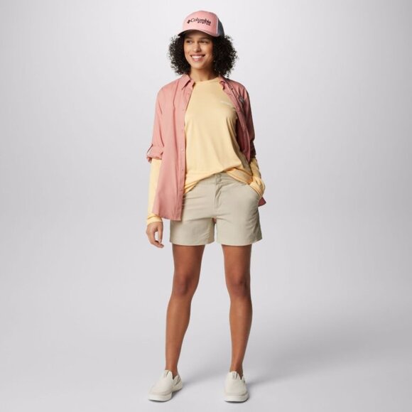Columbia Arrowhead Trail Short Womens Beige Stretch Nylon Blend Omni-Shield 12 - Picture 1 of 12